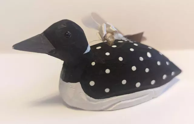 Loon Bird Swimming Wood Handcrafted Ornament Hand Carved NWT