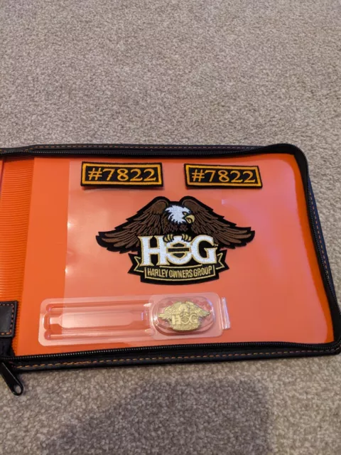 HOG Harley Davidson Leather Booklet Holder With Embroidery Patches,Pin Badge...