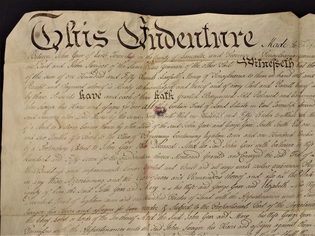 1773 antique COLONIAL DEED lancaster pa JOHN GEO GEHR to JOHN SWEIGER
