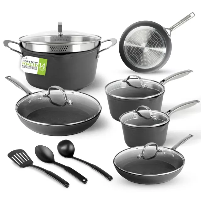 Curtis Stone 14-piece Dura-Pan Nonstick Stacking Cookware Set (Slate Blue)  MSRP $285 