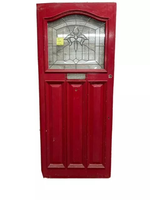 RECLAIMED EDWARDIAN ANTIQUE TIMBER FRONT DOOR WITH MODERN BEVEL GLASS 1930s