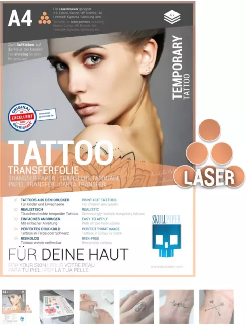 Skullpaper - Tattoo-Transferfolie - Laser - A4 - 4 Blatt - SEHR GUT getestet