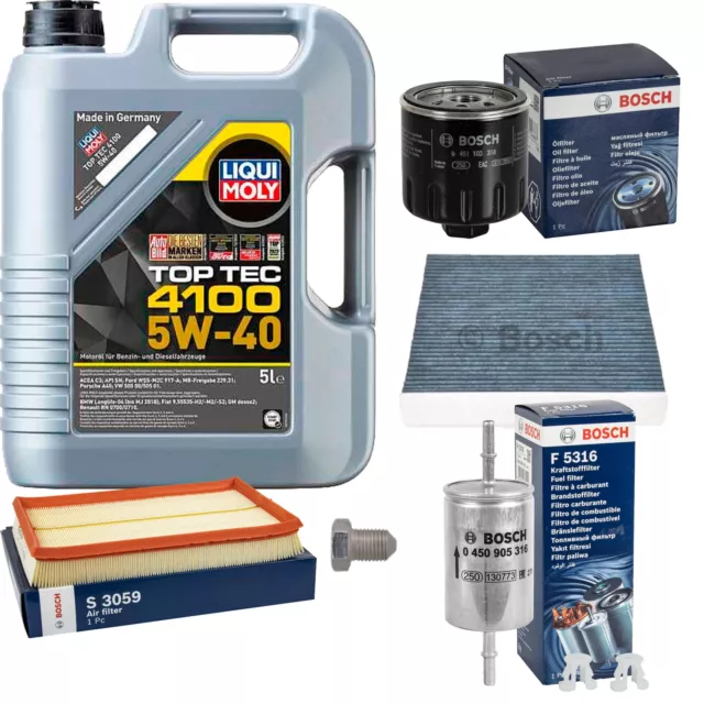 Bosch Inspection Set 5 L Liqui Moly Top Tec 4100 5W-40 pour VW Polo Berline