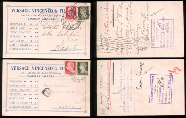 BAGNARA CALABRA R.Calabria 1938-2 CARTOLINE PUBBLICITARIE AUTOGRAFE