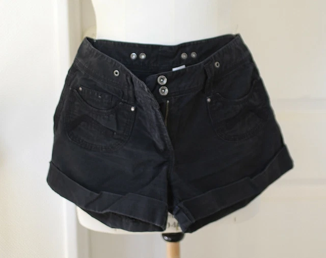 SHORT FEMME DIVIDED H M 36 court toile coton noir revers