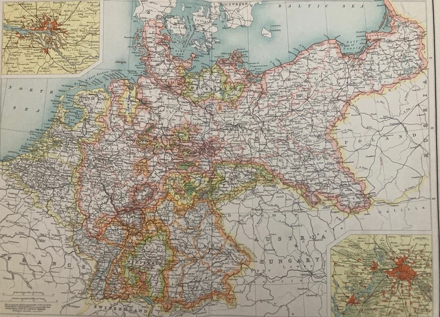 Antique 1902 Map/German Empire/Original/Bartholomew/Print/Germany
