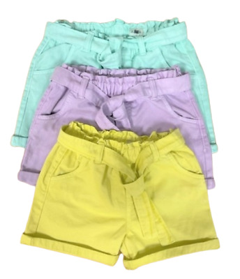 Girls Pastel Paperbag Shorts Summer Elasticated Waist Baby Age 1 to 7 Years