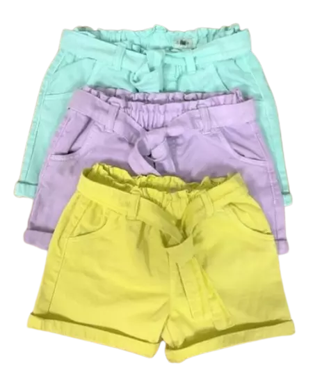 Girls Pastel Paperbag Shorts Summer Elasticated Waist Baby Age 1 to 5 Years