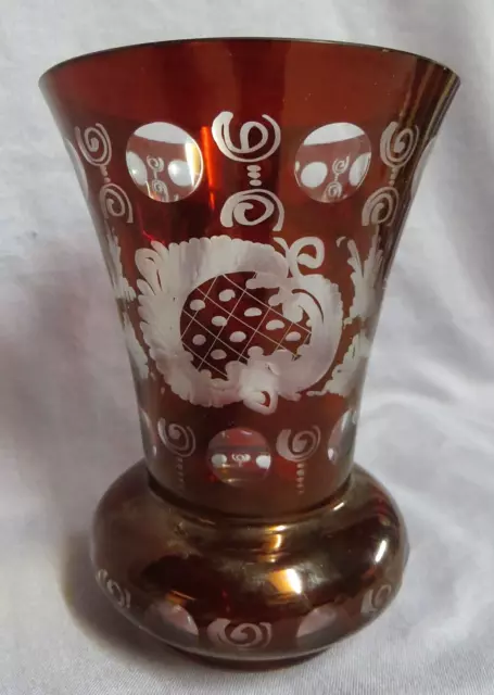 Lovely Bohemian wheel-cut ruby flash "cut to clear" glass vase, mid-20th century