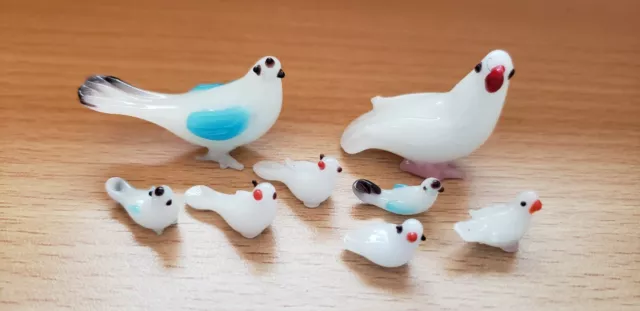 Lot Vintage Miniature Oiseau Famille de 8 Micro Mini Figurine Lot Blanc Bleu 2