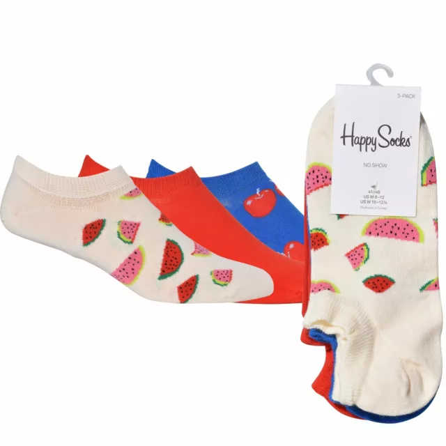 Pack de 3 chaussettes amusantes d'entraînement aux fruits Happy Socks, bleu/blanc/rouge