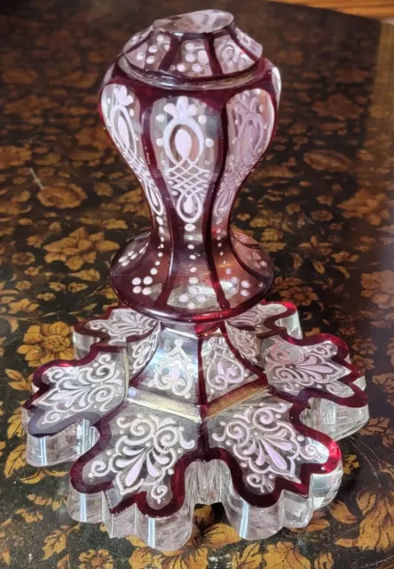 AS-IS Antique 19th Century Bohemian Ruby Overlay Glass "7 Vase Base Heavy 4 LBS