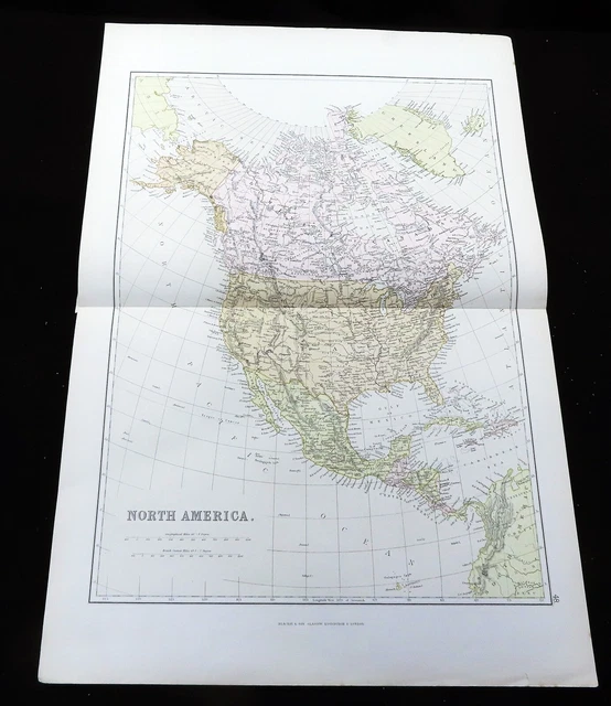 MAP OF NORTH America Antique Original 1888 The United States Canada ...