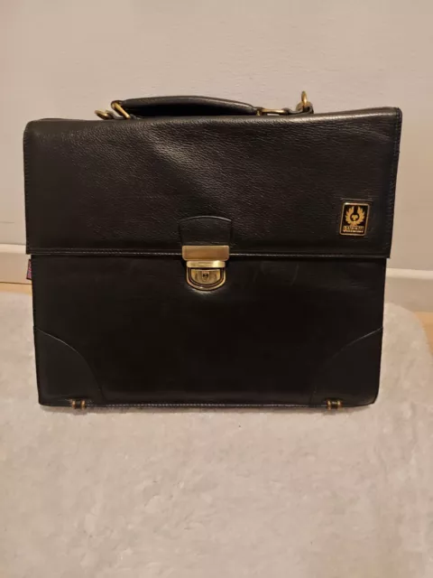 Rare Belstaff Black Leather Briefcase Bag Malenotti Era