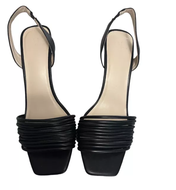H Halston Hong Kong Sling Back Strappy Heel Sandals Shoes BLACK SZ 9 EU 40