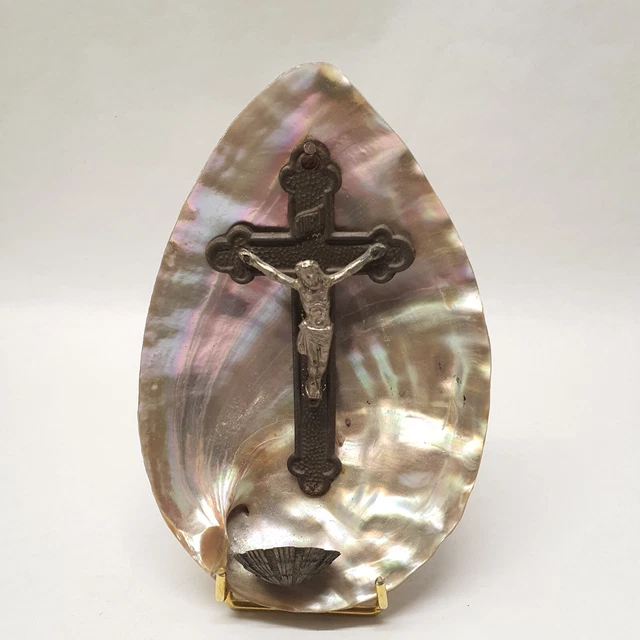 Straordinario Acquasantiera Conchiglia Madreperla Religiosi Christ