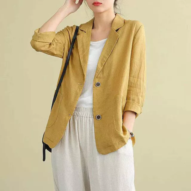 Women's Loose Casual Cotton Linen Small Suit-Jacket Linen Long-Sleeved Tops Coat