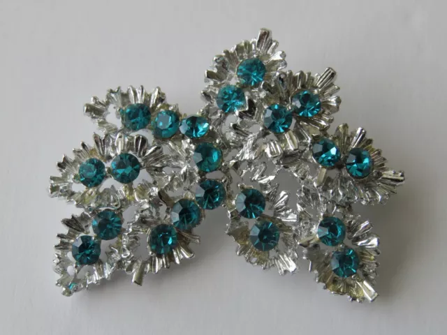 Fashion Jewelry Silver Tone Turquoise Crystal Leaf  Brooch Pin