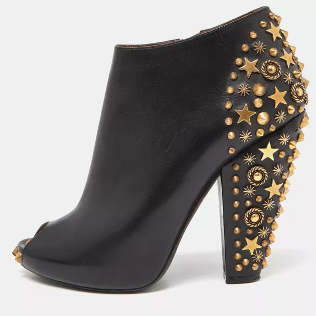 Givenchy Black Leather Studded Peep Toe Ankle Booties Size 38.5