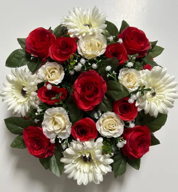 Artificial Silk Flowers Grave Wreath Memorial Tribute Red FREE POSTAGE