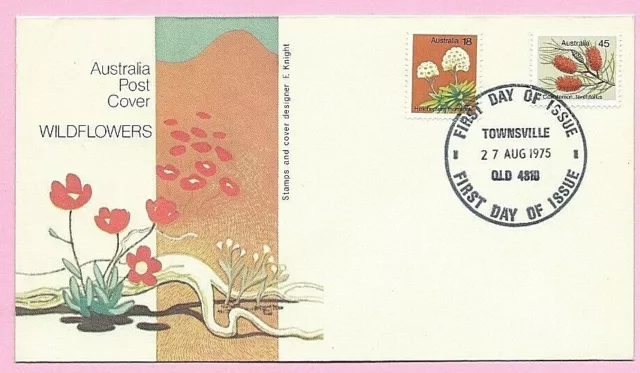 AUSTRALIA 1975 FDC - Definitives (18c & 45c WILDFLOWERS)  - Fdi TOWNSVILLE, QLD