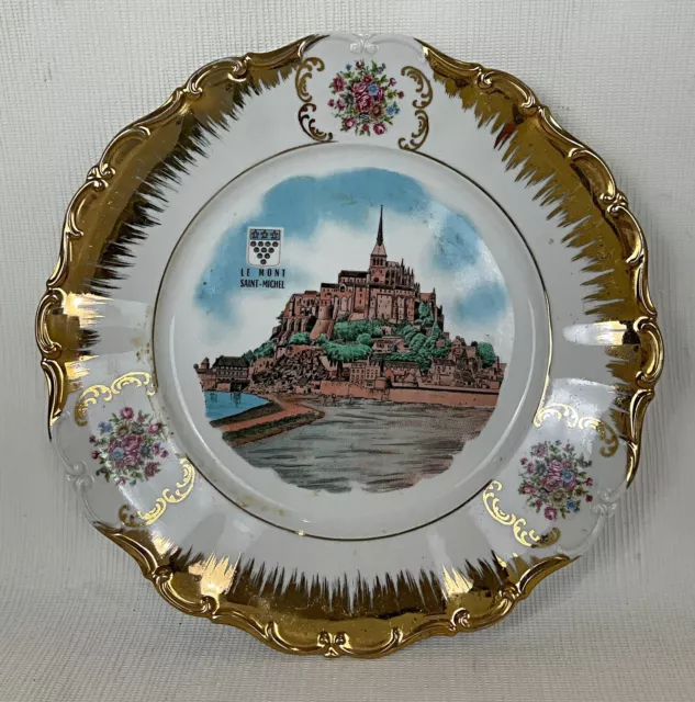 Ancien XXème grand plat en véritable porcelaine "Le mont Saint Michel"