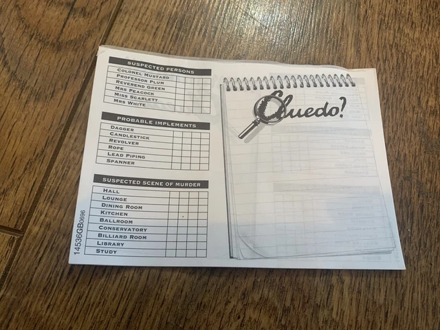 CLUEDO 1996 DETECTIVE Notes Note Pad - Spare Parts - 8 NEW SHEETS ...
