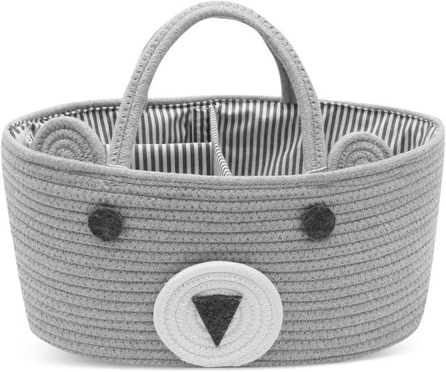 Baby Diaper Caddy Organizer 100% Cotton Canvas Stylish Rope Nursery Storage Bin