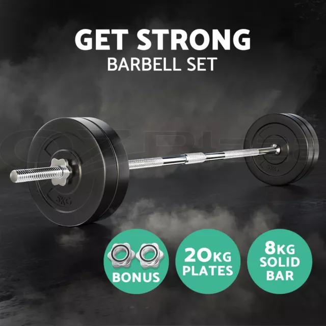 Everfit 28KG Barbell Weight Set Plates Bar Bench Press Exercise Home Gym 168cm