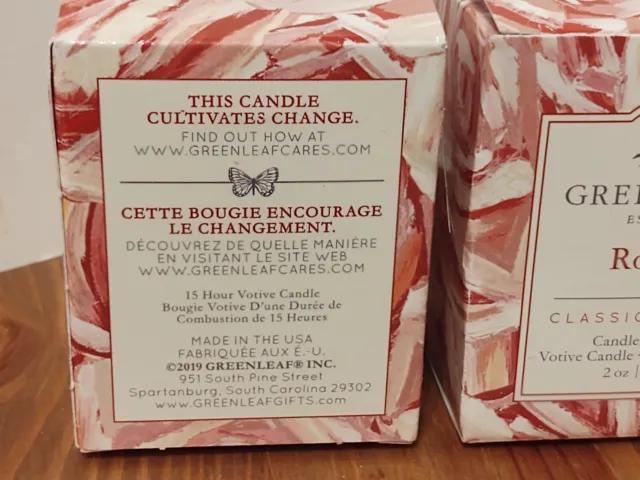 Greenleaf Roses Classic Floral scented Votives lot 2 candle cube New