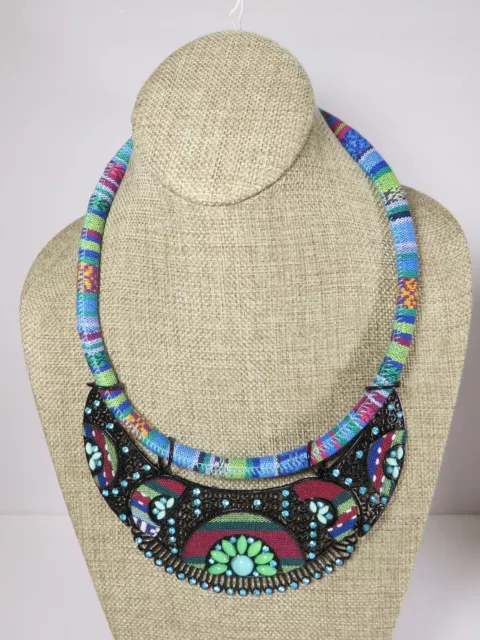 Bohemian Style Tribal Goddess Necklace Bib Rhinestones Vintage Fashion C4165