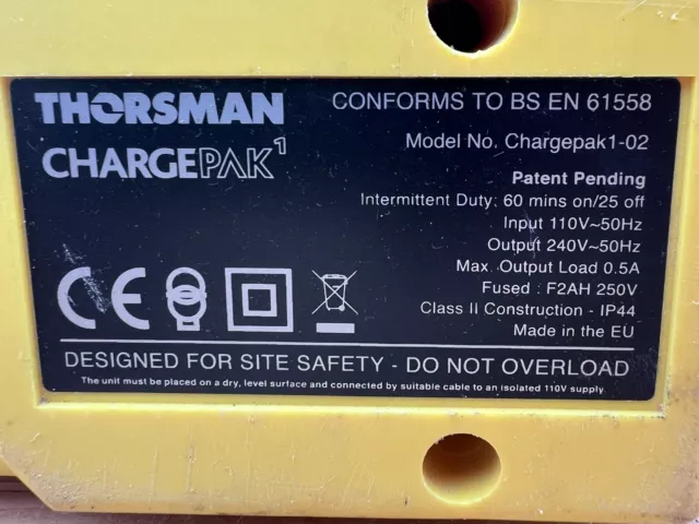 Thorsman ChargePak Onsite Portable Charger Power Pack 110v in 240v out 2