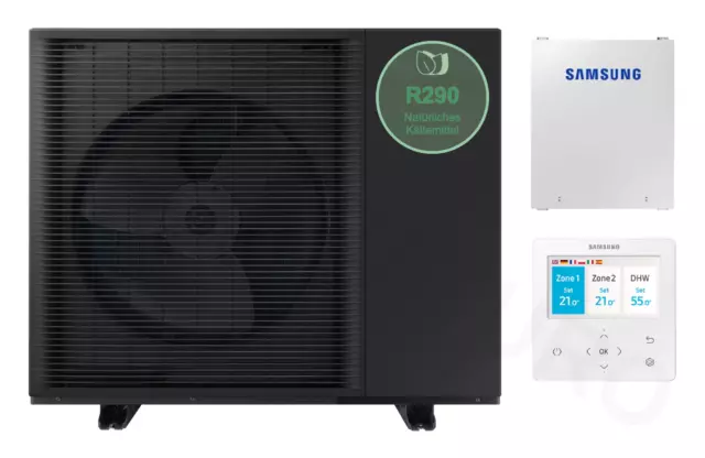 Wärmepumpe 8 kW Samsung Quiet Luft-Wasser Inverter Monoblock A+++ R290 bis 75 °C