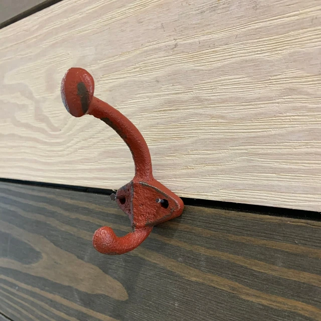Antique Cast Iron Wall Hooks Red Victorian Style Coat Hat Towel Hanging Rustic