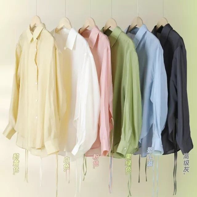 WOMEN'S SUMMER THIN Candy Colored Silk Shirt Sunscreen Jacket Loose ...