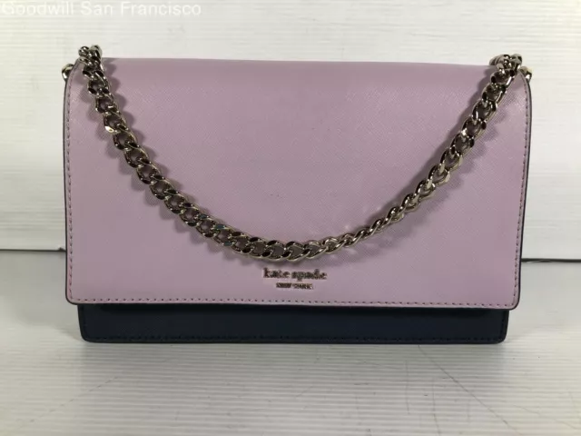 Kate Spade New York Womens Purple Leather Adjustable Strap Crossbody Bag Small