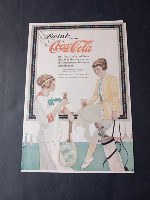 C. 1920s Vintage COCA-COLA Magazine Print Ad ~Women w/Tennis Racket & Golf Clubs