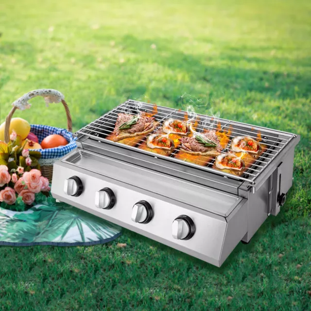 Edelstahl-Brenner Gasgrill Gasbräter 4-flammig LPG Gastro BBQ Tischgrill NEU DHL