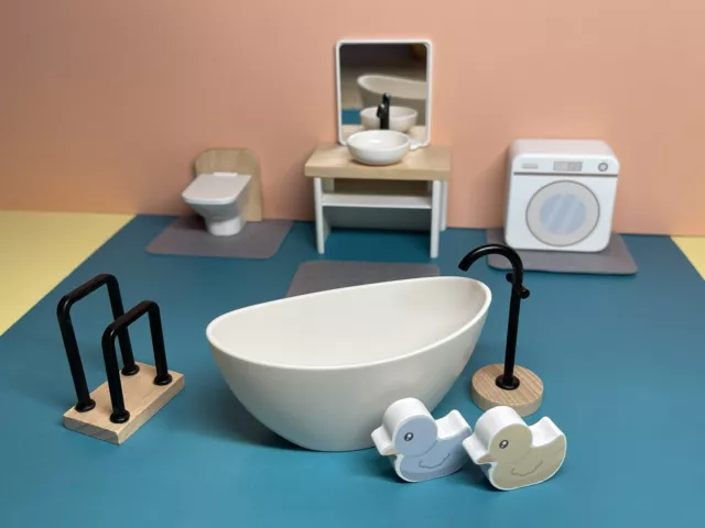 Miniature Furniture Modern Wooden Dollhouse Bathroom Set 1:12 Scale