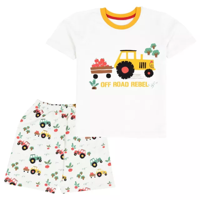 Kids Girls Boys Pyjamas Tractor Contrast Top Bottom Sleepwear Set Age 5-13 Years