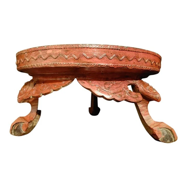 Antique Burmese Lacquer Three Footed Tray Red 