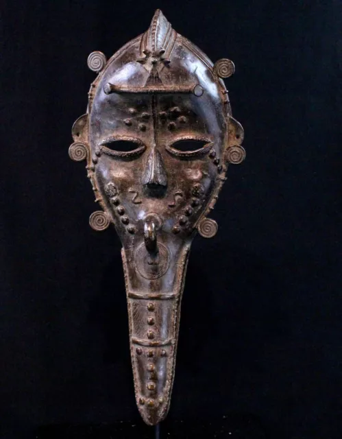 Arte Africano - Magnifico Maschera Etnico Dan Maou Mahou IN Bronzo - 41 CMS