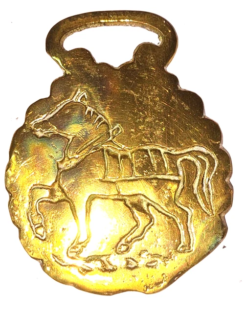 Horse Brass Laiton Doré Boeuf Chevaux England 19e Horse Brass Laiton Doré Boeuf Chevaux England 19e