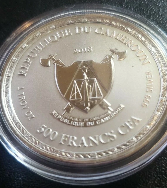 2018 Cameroon 500 Francs Imperial Dragon 1 Oz Silver - RARE .999 Cameroun