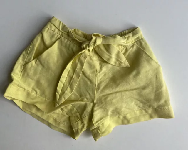 Seed kids girls size 4 linen blend yellow shorts Summer bow, VGUC