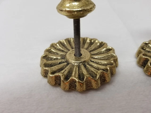 Set of 2 Scalloped Shell Cast Brass Curtain Rod Decorations Reclaimed Vintage 3