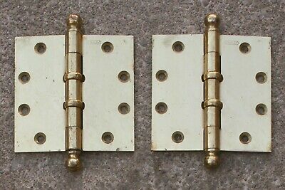 2 avail Pair 4.5"x4.5" Antique Vintage Old Brass Steel Exterior Door Ball Hinges