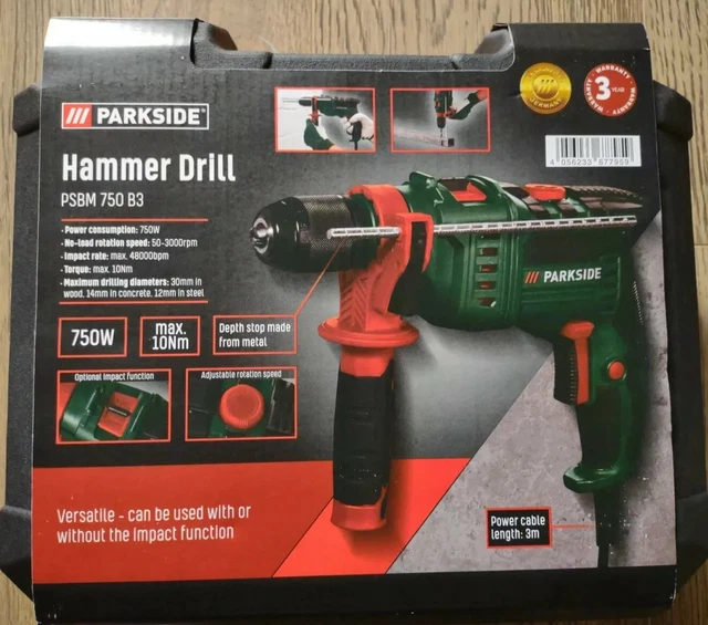 PARKSIDE HAMMER DRILL Speed Impact PSBM 750 Drilling Metal Wood New