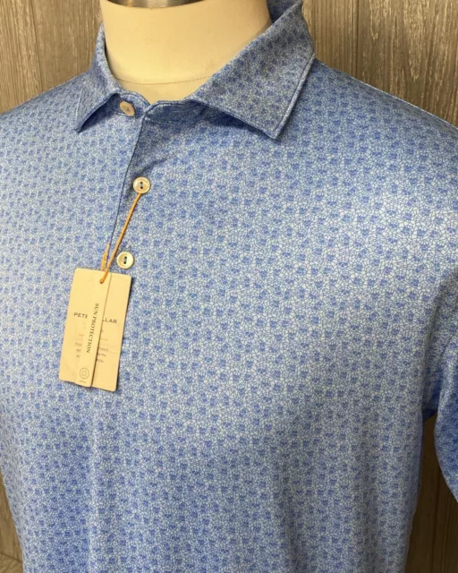 Peter Millar Summer Comfort Seeing Double Skulls Golf Polo Shirt Medium Blue NWT