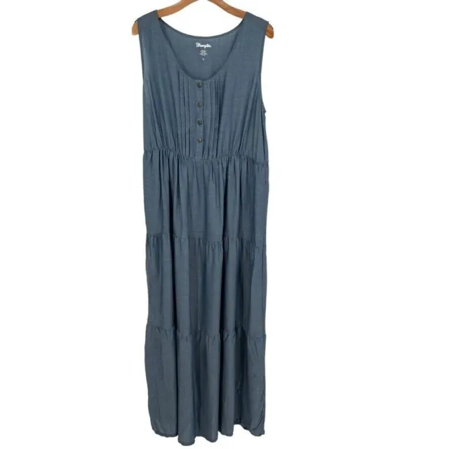 Wrangler Womens Maxi Long Dress tiered chambray blue Sleeveless size medium new